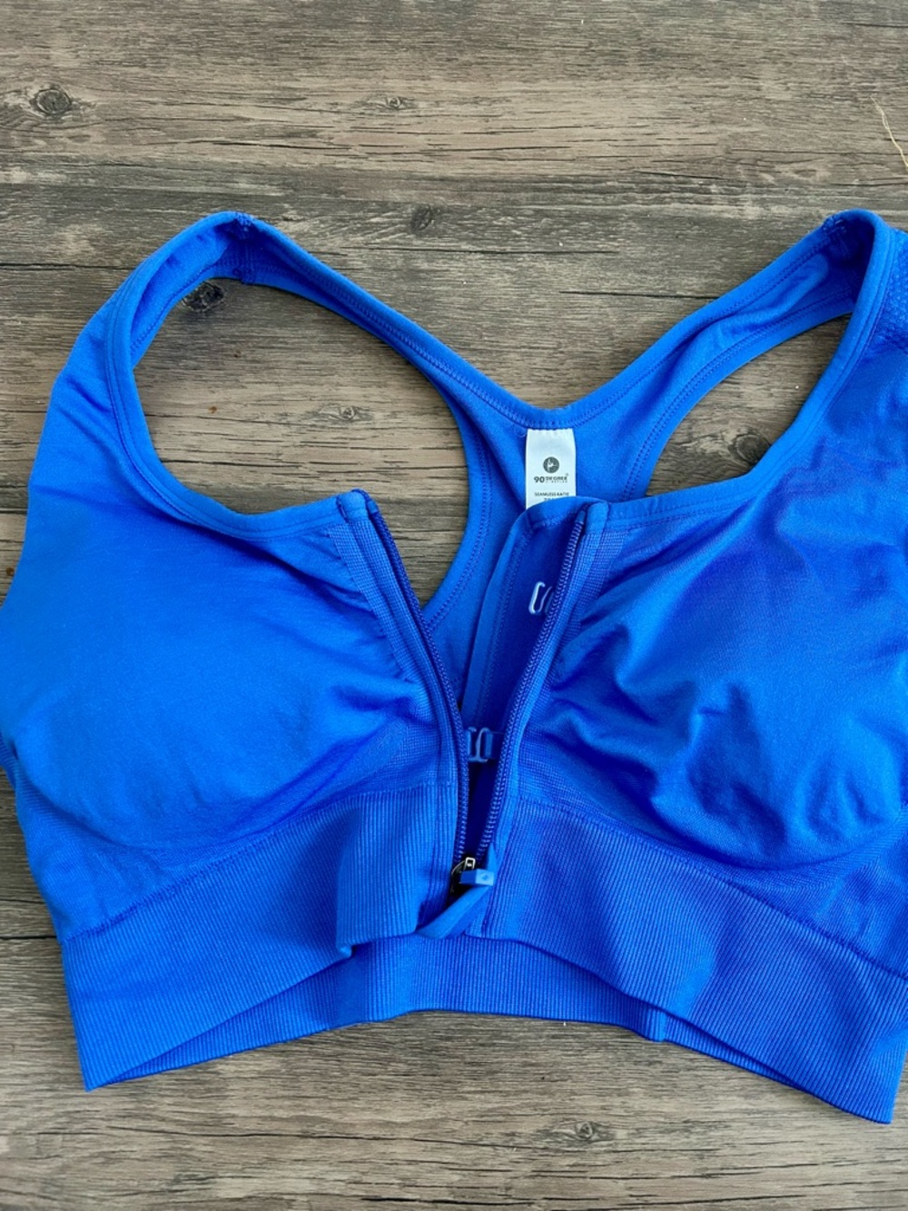 90 Degree By Reflex Cobalt Blue Front-Zip Racerback Sports Bra - Picture 2 of 4